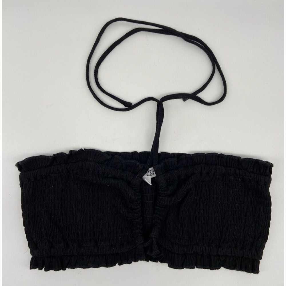 BB Dakota Steve Madden Women's Sz S Cropped Top Black Spaghetti Halter V Neck‎